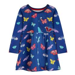 KAKU NANU Langarm Kleid Mädchen Herbstkleid Schmetterling Kleid Mädchen Baumwolle T-Shirt Kleid Baby-Mädchen Blau 5 Jahre von KAKU NANU