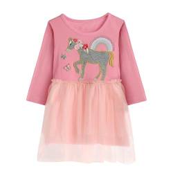 KAKU NANU Langarm Kleid Mädchen Herbstkleid Tüllkleid für Mädchen Baumwolle T-Shirt Kleid Baby-Mädchen Einhornkostüm Für Kinder Pink Rosa 7 Jahre von KAKU NANU