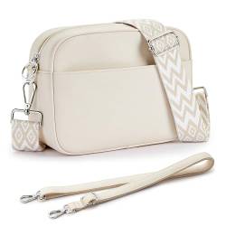 KALIDI Umhängetasche für Damen, mit verstellbarem breitem Gurt und schmalem Riemen, mehrere Taschen, stilvolle Handtaschen, Beige-a von KALIDI