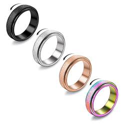 KALVICA 4 Stück Edelstahl Fidget Band Ringe für Frauen Männer Anti-Angst Spinner Ringe Set Stress Ringe Roller Ringe zum Stressabbauen Edelstahl Spinner Ringe für Damen Herren von KALVICA