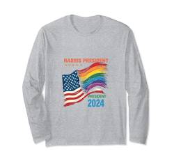 HARRIS PRESIDENT 2024 USA Pride Flagge, Unterstützung Langarmshirt von KAMALA HARRIS 2024