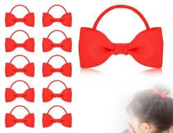 KAPSING 10 Stück Baby Mädchen Schleifen Haargummis,Mini Gummibänder,Elastische,Pferdeschwanzhalter,Head Styling Haarschmuck Zubehör,für Baby Kleinkinder Mädchen(Rot,5.5 * 4cm) von KAPSING