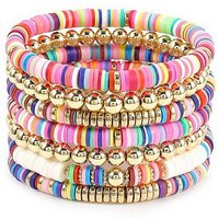 KARMA Armband Set 7teiliges Armbandset verschiedene Farben Stretcharmband Damen Stretch (Perlenarmband Bunt Blau Rosa Pink Gold mehrteilig), Armband Stretcharmband Armbandset von KARMA