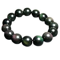 KATIAK Damen Kristall Perlen Armband,12 mm Natürliches Obsidian Armband Farbe Edelstein Armband Kristall Armband Stretch Armbänder Geburtstagsgeschenk für Männer und Frauen von KATIAK