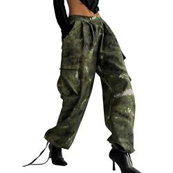 Camouflage Cargohose Damen Baggy Outdoor Wanderhose Elastische Taille Hose Streetwear Hip Hop 90er Vintage Lang Freizeithose Atmungsaktiv Camping Trekkinghose Funktionshose Lange Hosen von KBOPLEMQ