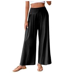 KBOPLEMQ Damen Leinenhose Sommerhose Leicht Leinenhose Hohe Taille Yoga Hosen Baggy Schlaghose Palazzo Hose mit Weitem Bein Einfarbig Strandhose Bequeme Freizeithose Musselin Hosen Haremshosen von KBOPLEMQ