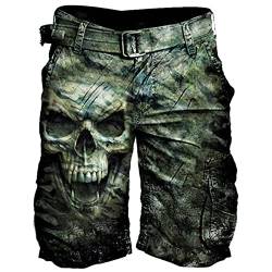 KBOPLEMQ Herren Totenkopf Cargohose Kurz Beachshorts Badehose Wikinger Odin Schädel Totenkopf Swim Trunks Vielfarbig 3D Print Grafik mit Mesh-Futter Strand Kurze Hose Laufen Shorts mit Taschen von KBOPLEMQ