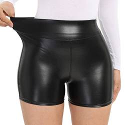 KBOPLEMQ Leder Shorts Für Damen Damen Hotpants Metallic Kurze Hose sexy Leder Booty Gogo Shorts glänzend Leder Hose Wetlook Ouvert Dessous Unterhose PU Leder Röcke Slim Bleistiftröcke Bodycon von KBOPLEMQ