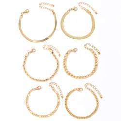 KBRPEY 6Pcs Ketten Armbander für Damen Kettenarmbänder Verstellbar Stapelbare Modeschmuck Armbander Set Trendig Und Schlicht Armbander (Gold) von KBRPEY