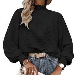 KBRPEY Blusen Tops für Damen Laternenärmel Langarm Oberteil Shirts Basic Casual Longshirt Elegant Rollkragenoberteil Oberteile Lose Sweatshirt Tops Vielseitige Tunika Tuniken für Damen von KBRPEY