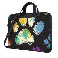 KCGSDEGV Laptop-Schultertasche mit buntem Hundepfotenabdruck, stoßfest, wasserdicht, Aktentasche, Schwarz, Schwarz , 14 inch von KCGSDEGV