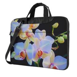 KCGSDEGV Laptop-Umhängetasche mit Orchideen-Druck, stoßfest, wasserdicht, Laptop-Umhängetasche, Aktentasche, Schwarz , 15.6 inch von KCGSDEGV