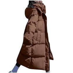 Damen Daunenjacken Lange Locker Steppjacke Leicht Oversize Daunenmantel Elegant Verdicken Winterjacke PufferJacke Warm Wintermantel mit Kapuze Casual Steppmantel Weiche Mantel von KDEIHT