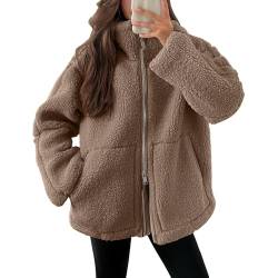 KDEIHT Winterjacke Damen Warm Teddyjacke Winter Fleecejacke Teddyfleece Übergangsjacke Einfarbig Wintermantel Flauschig Dicke Plüschjacke Bequem Mantel Langarm Weich Jacke Warme Wollmantel von KDEIHT