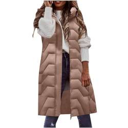 Weste Damen Lange Steppweste Winter Warm Daunenweste Leichte Winterjacke Ärmellos Westen Casual Daunenmantel mit Kapuze Übergangsjacke Gesteppt Longweste Outdoor Einfarbig Pufferjacke von KDEIHT