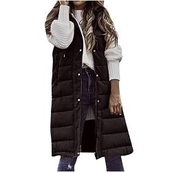 Weste Damen Lange Steppweste Winter Warm Daunenweste Leichte Winterjacke Ärmellos Westen Casual Daunenmantel mit Kapuze Übergangsjacke Gesteppt Longweste Outdoor Einfarbig Pufferjacke von KDEIHT