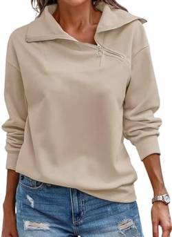 KEBORUILA Hoodie Damen Sweatjacke Half Zip Sweatshirt Langarm Pullover Frühling Herbst Kapuzenpullover Oberteile Khaki L von KEBORUILA