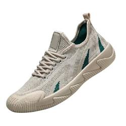 KEERADS Herren Frühling und Atmungsaktive Casual Sports Vielseitige Laufschuhe Weiche Sohle Fliegendes Gewebtes Orthopädisches Mesh Trendy Casual Schuhe Sportschuhe aus Mesh (Beige, 47) von KEERADS