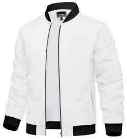 KEFITEVD Herren leichte Sportjacke lässig dünne Baseball-Track-Jacken Bombermäntel Sport Windbreaker Jacke,Weiß,XL von KEFITEVD