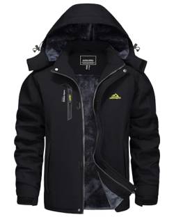 KEFITEVD Skijacke Herren Warm Winterjacke Fleece Übergangsjacke Herbst Winter Herrenjacke Wasserdicht Atmungsaktiv Softshelljacke Männer Angeln Wandern Schwarz S von KEFITEVD