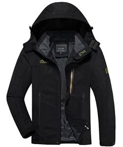 KEFITEVD Softshelljacke Herren Wasserdicht Atmungsaktiv Outdoor Jacke Leicht Funktionsjacke mit Kapuze Männer Frühling Wanderjacke Schwarz L von KEFITEVD