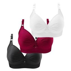 3er Pack BH Damen ohne Bügel Push Up Bequemer Baumwolle BH Set Frauen Sexy Starker Halt Große Brüste Klassische BH Set für Damen Weich BH Unterwäsche Bra mit verstellbarem für Alltag von KEIZHUONIQIU