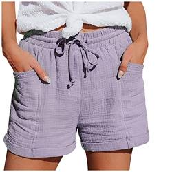 Damen Shorts Sommer Mode Lässige Musselin Hose mit hoher Taille Gerades Bein Gummiband Freizeit Shorts Elastische Stoffhose Sport Lässige Lockere Shorts mit Kordelzug Kurze Hose mit Taschen von KEIZHUONIQIU