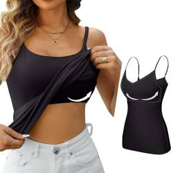 Damen Unterhemd BH-Hemd Basic U-Ausschnitt Eingebauter BH Bügelloser Gepolstert Verstellbare Spaghettiträger Tank Tops mit Integriertem Bh Ohne Bügel Große Größe Bequeme Hemd Fitting Yoga BH von KEIZHUONIQIU