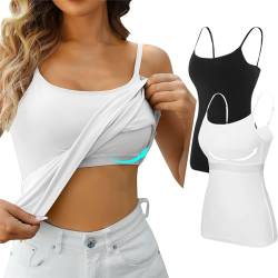 Damen Unterhemd BH-Hemd Basic U-Ausschnitt Eingebauter BH Bügelloser Gepolstert Verstellbare Spaghettiträger Tank Tops mit Integriertem Bh Ohne Bügel Große Größe Bequeme Hemd Fitting Yoga BH von KEIZHUONIQIU