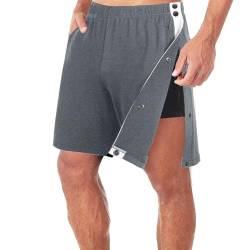 Jogginghose Herren Kurz Sporthose Button Up Sportlich Reha Hose mit Knöpfen Freizeithose Elastischer Bund Sweatpants mit Taschen An Der Seite Trainingshose mit Seitlicher Knopfleiste Zum Öffnen von KEIZHUONIQIU