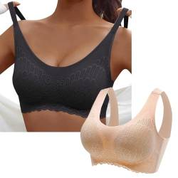 KEIZHUONIQIU 2er Pack BH Damen Ohne Bügel Push Up Seamless Komfort Sport BH Gepolstert Spitzen Bra Weich Nahtlos Stretch Bustier Mittel Halt Bügelloser Schlaf Frauen BH Klassische Top für Alltag Yoga von KEIZHUONIQIU