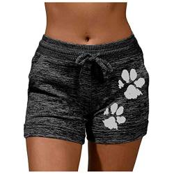 KEIZHUONIQIU Shorts Damen Sportshorts Katzenpfotendruck Sommer Kurze Sporthose Stoffhose Stretch Swesthose Leichte Sommerhose Luftige Jogginghose für Freizeit Fitness Shorts von KEIZHUONIQIU