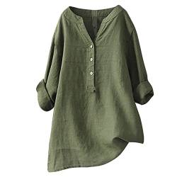 Leinen Shirt Damen Langarm V-Ausschnitt Button Baumwolle Leinen Hemdbluse Elegant Lange Leinenoberteile Longbluse Bequem Musselin Bluse Sommer Casual Loose Langarmshirt T-Shirt von KEIZHUONIQIU