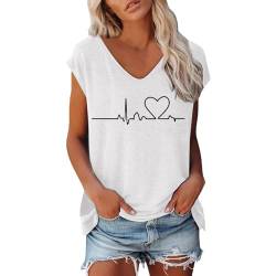 T Shirt Damen V Ausschnitt Damen Shirt Tshirt T Bedrucken T-Shirt Sommer Kurzarm Top Bluse Sport Oberteil Oberteile Shirts Elegant Oversize Für Tshirts Mit Locker Baumwolle Basic Blusen T-Shirts von KEIZHUONIQIU