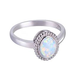 KELITCH Synthetisch Opal Silver Ring Handamde Ei Rund Ring für Damen (Weiß, 10) von KELITCH