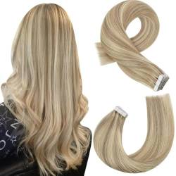 Tape in Extensions aus Echthaar, Haar, weiches Skin Weft, glattes, nahtloses Haar, Tape in Hair P16 22 18 Zoll, 3-6 Monate, 20 Stück >=45% von KENFHH