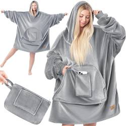 KESSER® Hoodie Decke Kuscheldecke mit Ärmeln Deckenpullover Vielseitig Tragbare Decke zum Anziehen für Damen & Herren, Sweatshirt Warm Kuschelpullover Erwachsene weich Ärmeldecke Oversize Grau von KESSER