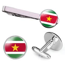 KETAFOUND Klassisches Manschettenknopf-Krawattenklammer-Set Für Herren – Muster Der Nationalflagge Von Suriname, Manschettenknöpfe Aus Glas, Smoking-Krawattenspange, Businesshemd, Anzug von KETAFOUND