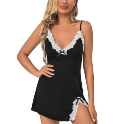 KFLY Damen Negligee Sexy Dessous, V-Ausschnitt Nachthemd Modal Babydoll Damen Sexy Nachtwäsche Spitzen Nachtkleid Set Romantik Versuchung Frau Paar (XL) von KFLY