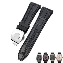 KGFCE Für Franck Muller Uhrenarmband 28mm Rindsleder Silikon Uhrenarmband Nylon Gummi Faltschließe Uhrenarmbänder Für Männer Armband(Black black silver) von KGFCE