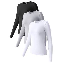 3er Pack Langarmshirt Damen Eng Sale Longsleeve Elastisch Langarm Blusen Tshirt Rundhals Shirt T-Shirt Longshirt Pullover Oberteile Crop Tops Frauen Basics Langarmshirts für Damen von KGLHTYU