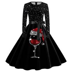 KGLHTYU Lustig Weihnachtskleid Damen Elegant Langarm Kleid Weihnachten Vintage Weihnachtskleider Rot Partykleid Weihnachtskostüm Kleider Frauen Christmas Dresses Mädchen Festlich Cocktailkleid von KGLHTYU