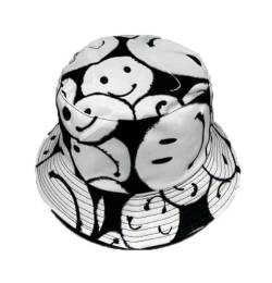 KGM Coole Rock Music Metall-Feuer-Cartoon-Designs Print Bucket Hat - Damen Herren Festival Urlaub Reise Hüte, Smile Face White, One size von KGM