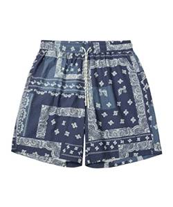 KGYA Herren Badehose Bund mit Kordelzug Quick Dry Seersucker Strandshorts mit Taschen, Blau, Large von KGYA