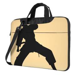 Laptop-Umhängetasche, Laptoptasche, Computertasche, Karate, Herren, Silhouette, Kuriertasche für Unisex, Schwarz, 13 inch von KHiry