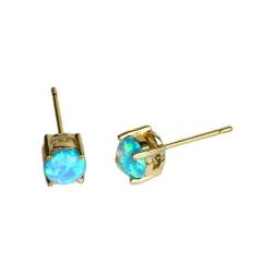 CPGG Damen Ohrstecker, Gold Blau Ohrstecker Runde 6Mm Opal Stein Ohrstecker Vintage Mode Ohrstecker Für Damen Mädchen Handgemachter Schmuck von KIJSKKOPO