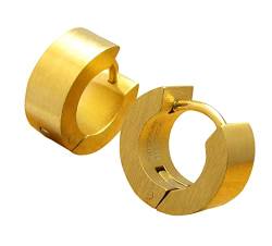 Kikuchi Edelstahl Ohrringe Gold Allseitig Matt Ø 12 mm / 5 mm Herren Damen Klapp Creolen Klein ER15180 Kikuchi von KIKUCHI JEWELRY