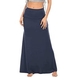 KIMODO Damen Rock Lange Elastischer Strertchy Zigeuner Maxi Rock Langer Maxirock für Damen Hohe Taille Elastischer Zigeuner Rock Dehnbar(Marine，S) von KIMODO