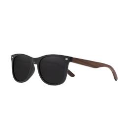 KINGSEVEN Polarisierte Sonnenbrille Herren Holz Retro Sonnenbrille Outdoor Sport Freizeit Urlaub Reisen Fahren HD Gläser Langlebige Brille mit UV-Schutz QE3 (Schwarz) von KINGSEVEN