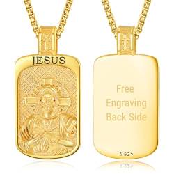 KINGWHYTE Jesus Halskette 925 Sterling Silber Katholischer Schmuck Amulett Schmuck Religiöse Geschenke Jesus Anhänger für Männer(Vergoldet Graviert) von KINGWHYTE